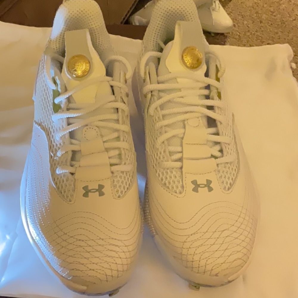 🔥UNDER ARMOUR Men’s White/Gold #3 Harper Metal Baseball Cleats Size 7 $129 NEW